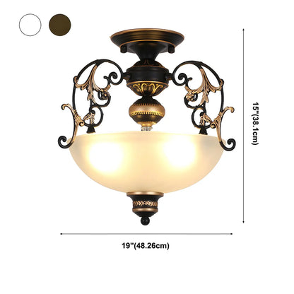 Vintage Metal Glass Dome Semi Flush Ceiling Light