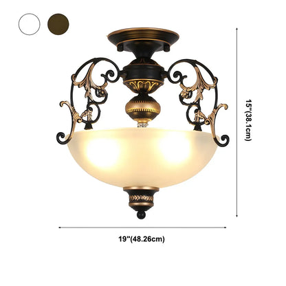 Vintage Metal Glass Dome Semi Flush Ceiling Light