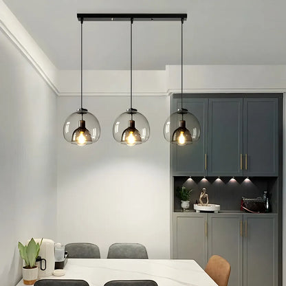 Modern Black Glass Globe Kitchen Pendant Light for Dining