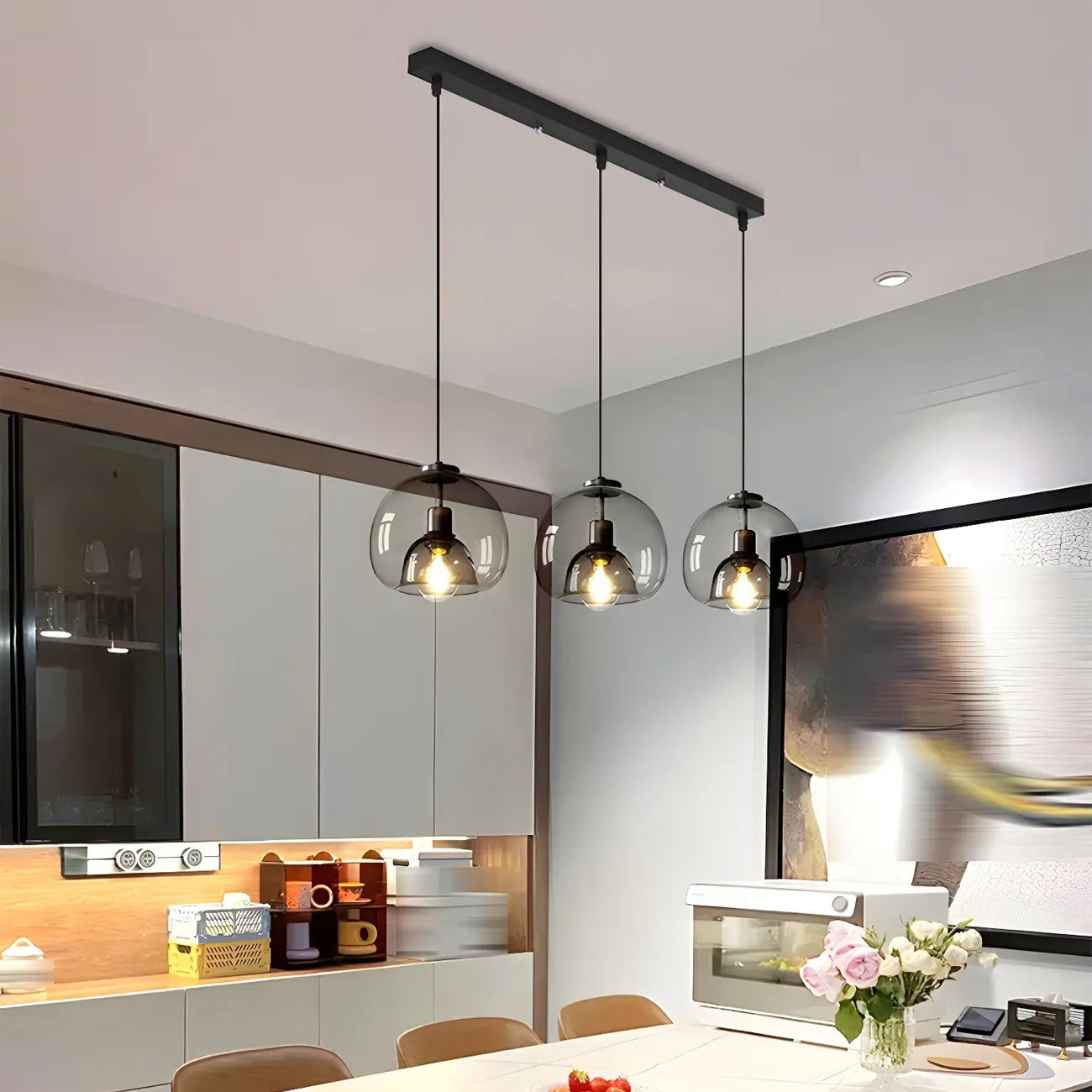 Modern Black Glass Globe Kitchen Pendant Light for Dining