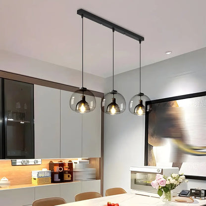 Modern Black Glass Globe Kitchen Pendant Light for Dining