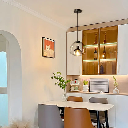 Modern Black Glass Globe Kitchen Pendant Light for Dining