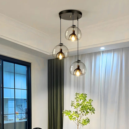 Modern Black Glass Globe Kitchen Pendant Light for Dining