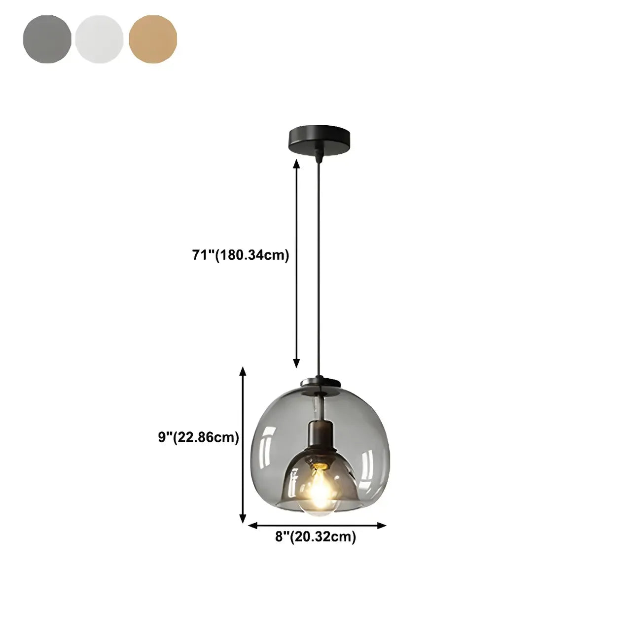 Modern Black Glass Globe Kitchen Pendant Light for Dining