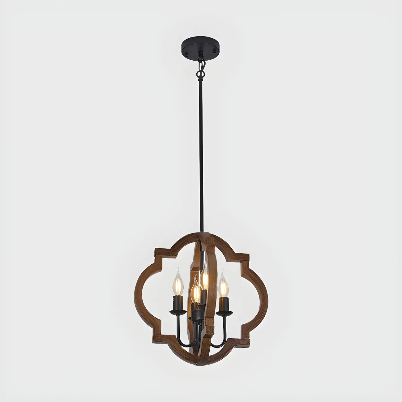 Industrial Adjustable Brown Wood Caged Candelabra Chandelier