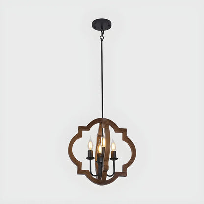 Industrial Adjustable Brown Wood Caged Candelabra Chandelier