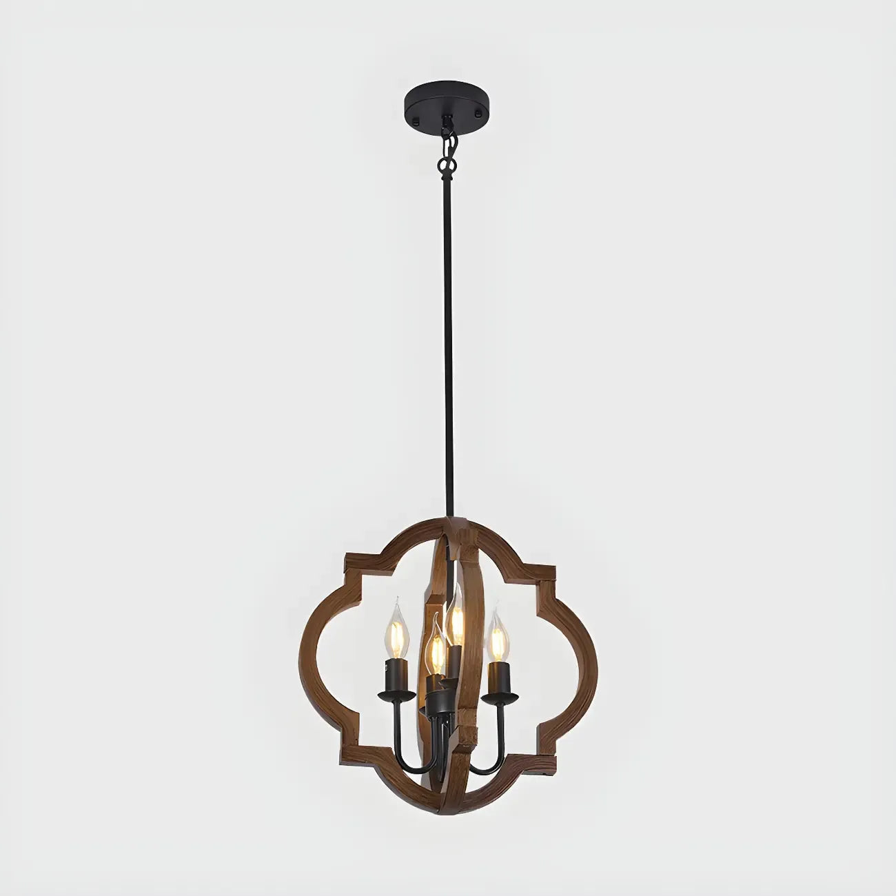 Industrial Adjustable Brown Wood Caged Candelabra Chandelier
