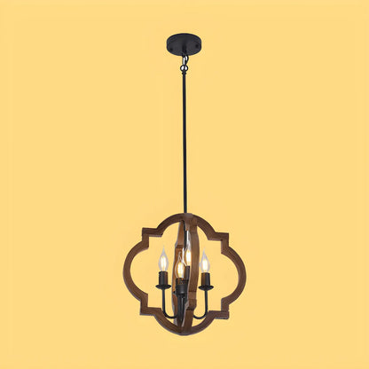Industrial Adjustable Brown Wood Caged Candelabra Chandelier