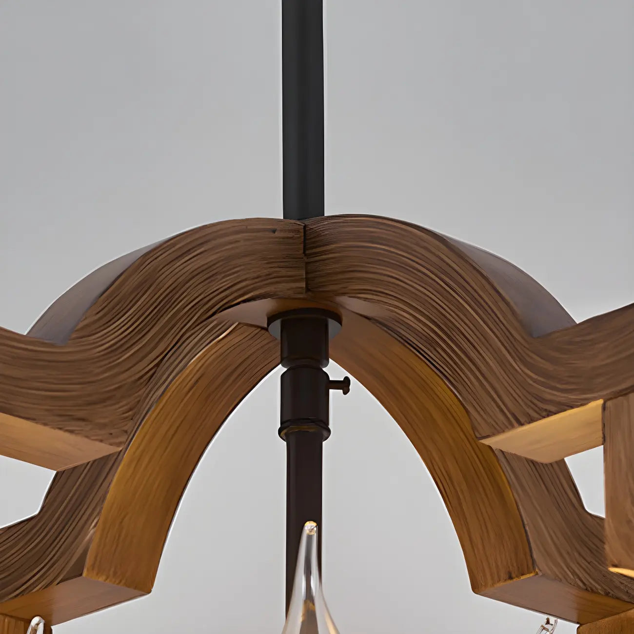 Industrial Adjustable Brown Wood Caged Candelabra Chandelier