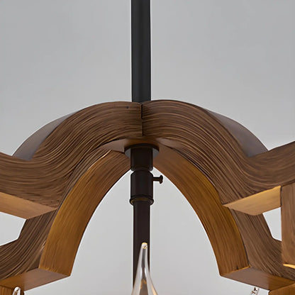 Industrial Adjustable Brown Wood Caged Candelabra Chandelier