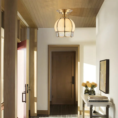 Colonial Dome Gold Glass Semi-Flush Mount Light