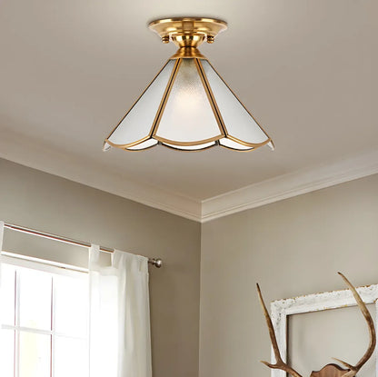 Colonial Dome Gold Glass Semi-Flush Mount Light
