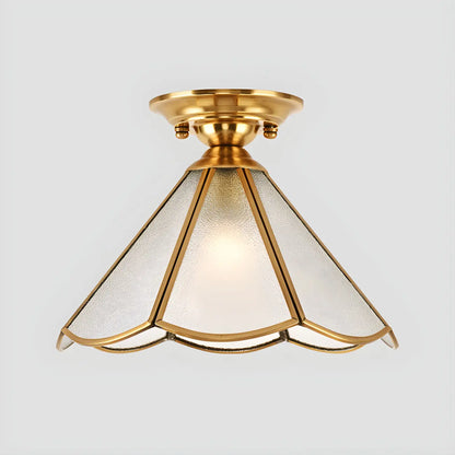 Colonial Dome Gold Glass Semi-Flush Mount Light