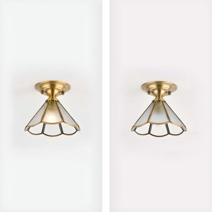 Colonial Dome Gold Glass Semi-Flush Mount Light