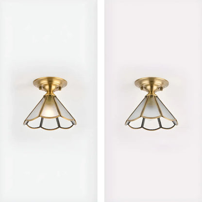 Colonial Dome Gold Glass Semi-Flush Mount Light