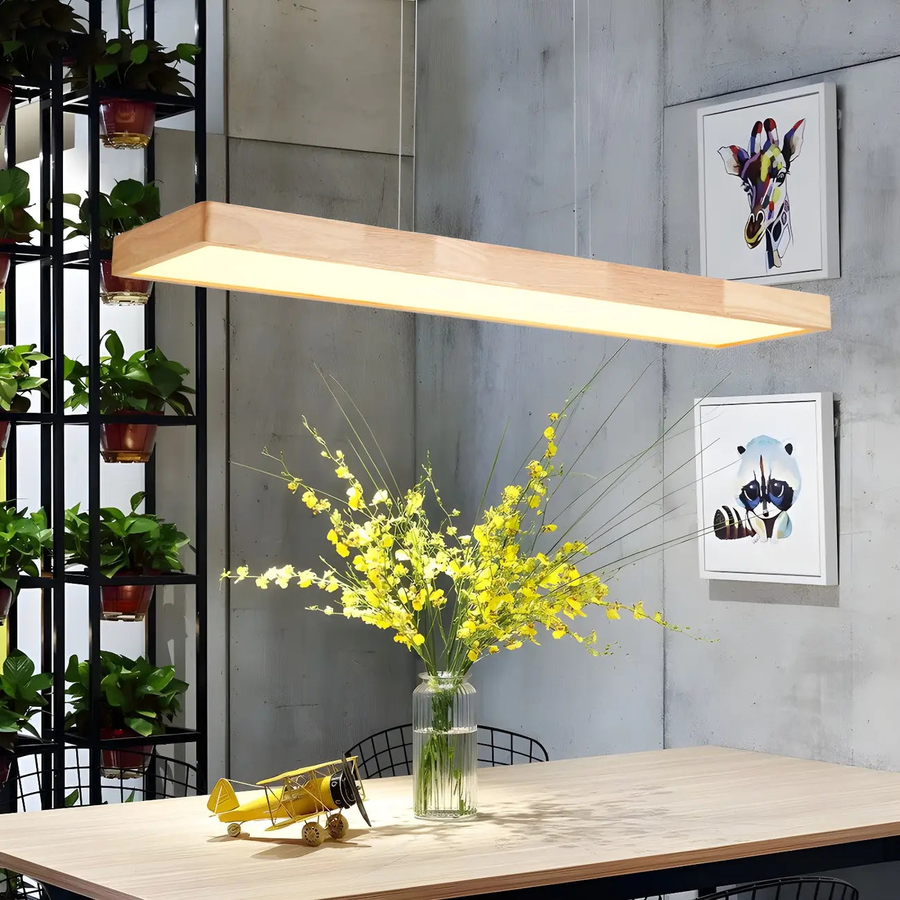 Natural Wood Dimming LED Rectangular Pendant Light