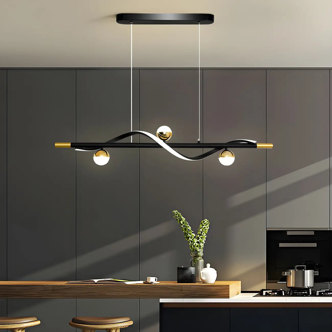 Modern Black Metal Acrylic 4-Light LED Dimming Pendant Light