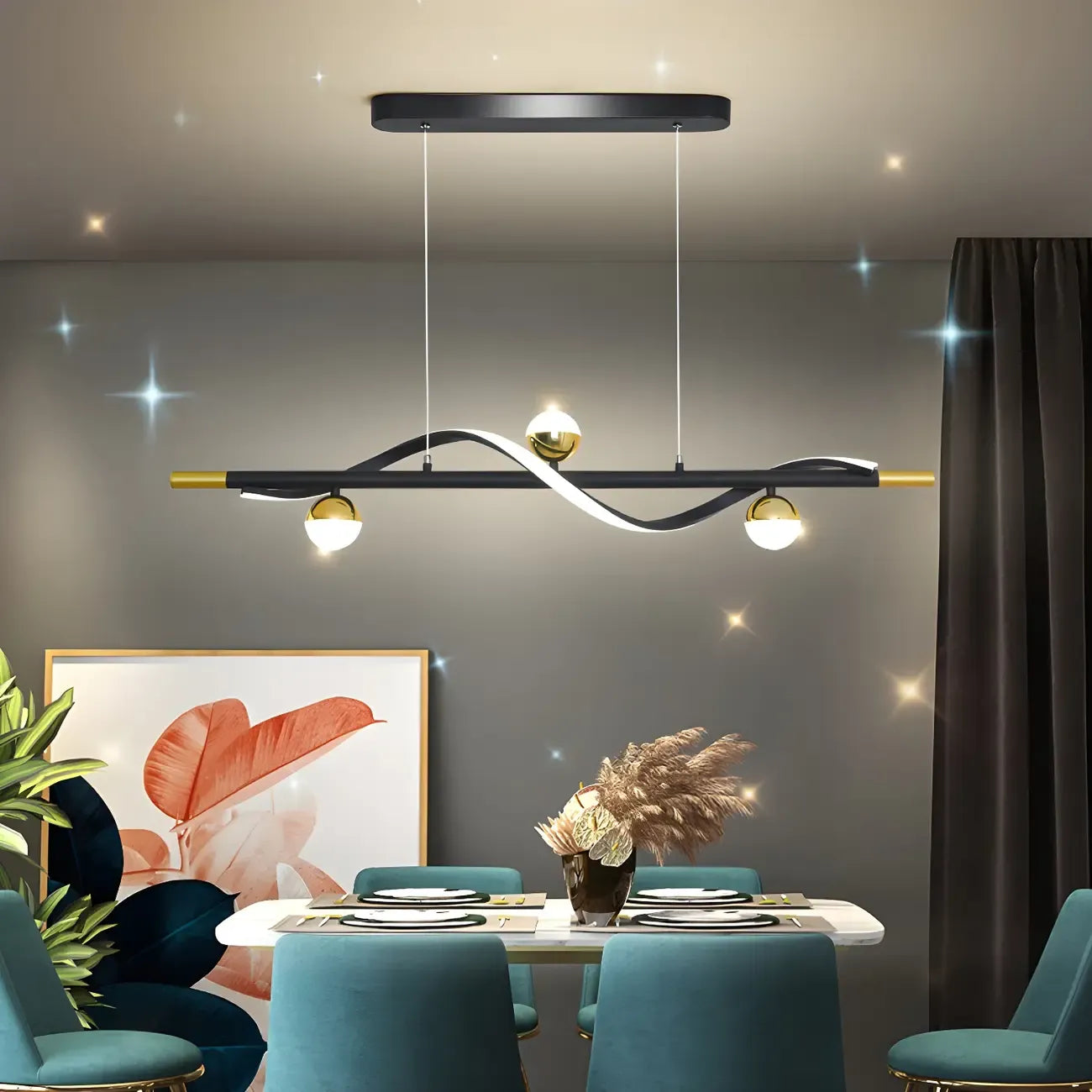 Modern Black Metal Acrylic 4-Light LED Dimming Pendant Light