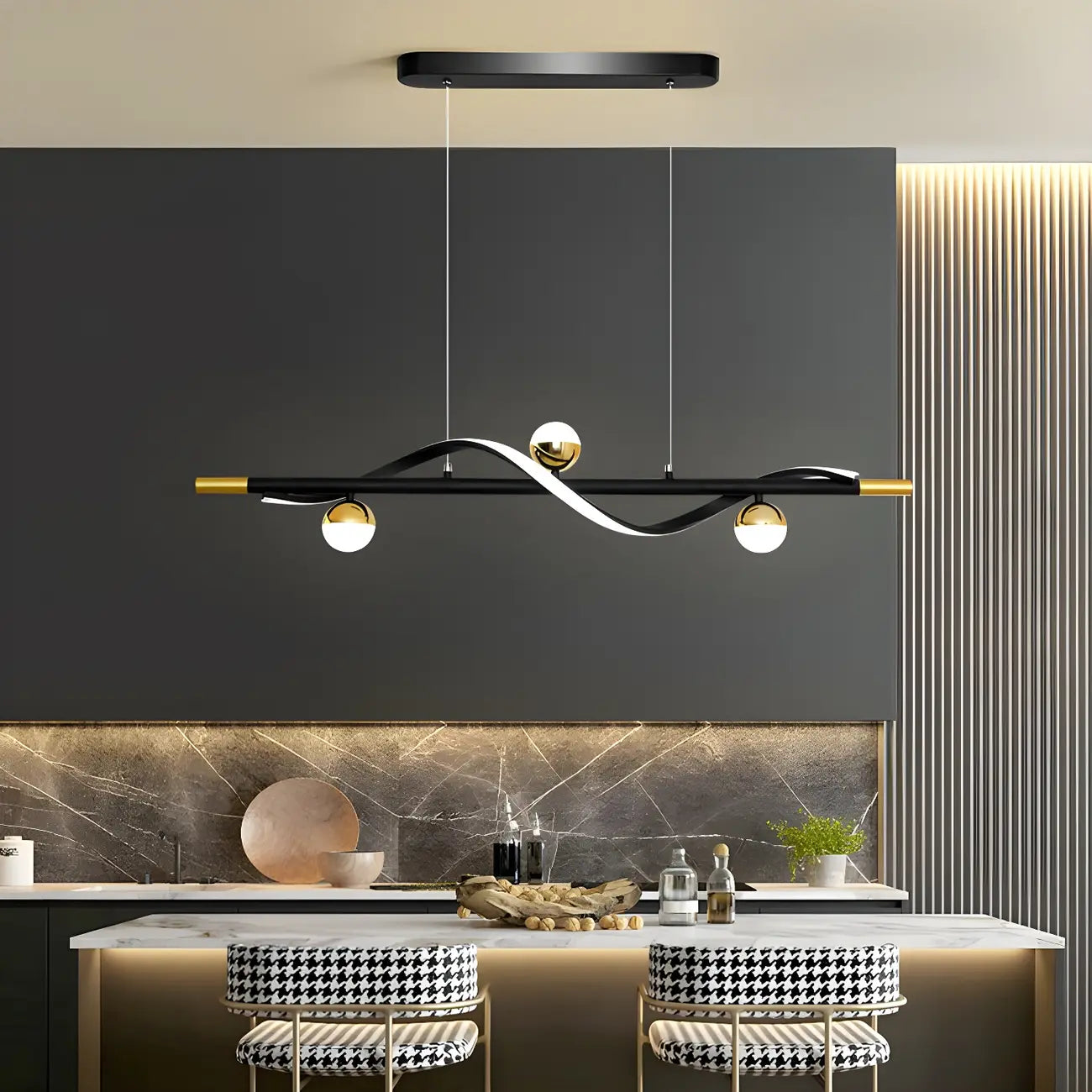 Modern Black Metal Acrylic 4-Light LED Dimming Pendant Light