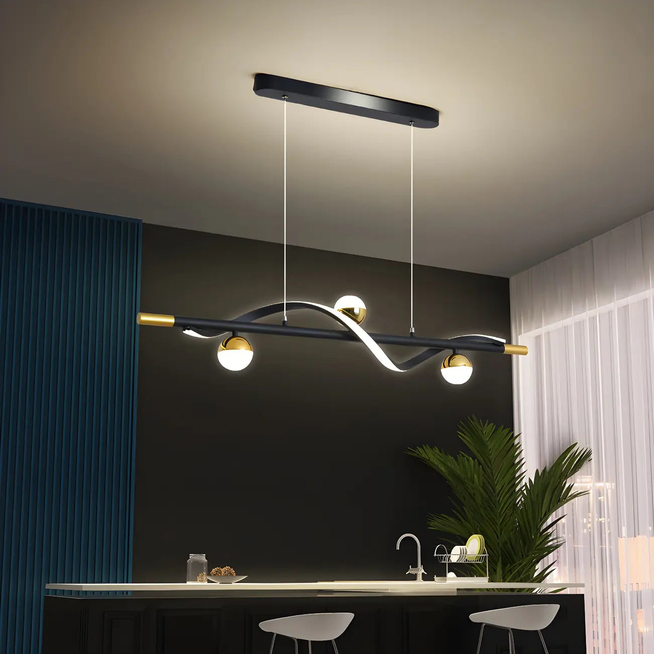 Modern Black Metal Acrylic 4-Light LED Dimming Pendant Light