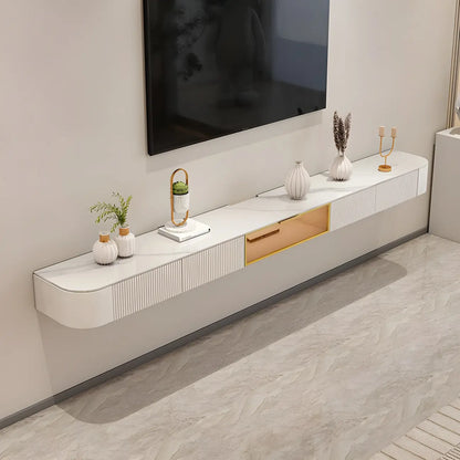 79 White Stone Floating TV Stand with Drawer & Cabinet