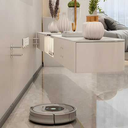 79 White Stone Floating TV Stand with Drawer & Cabinet