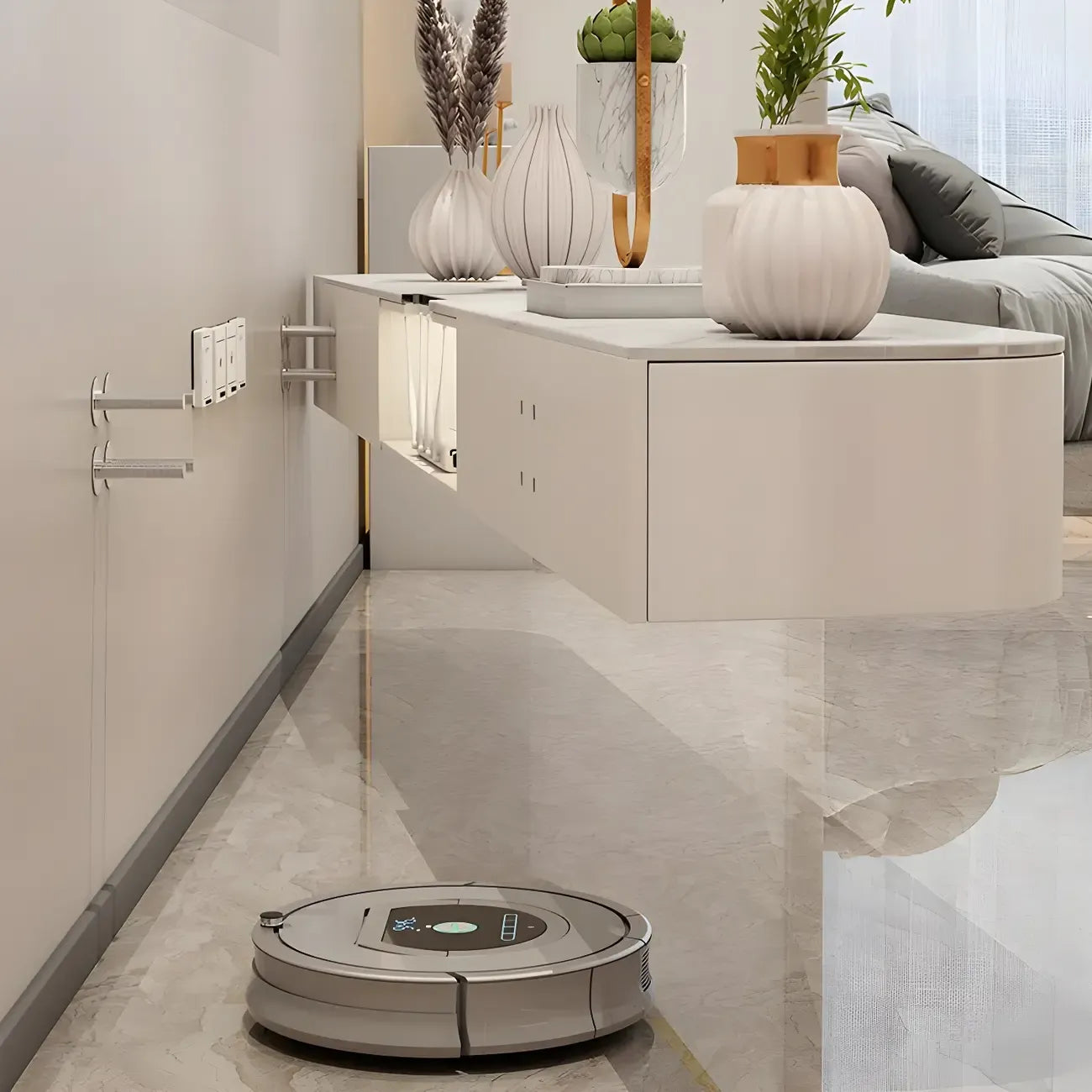 79 White Stone Floating TV Stand with Drawer & Cabinet