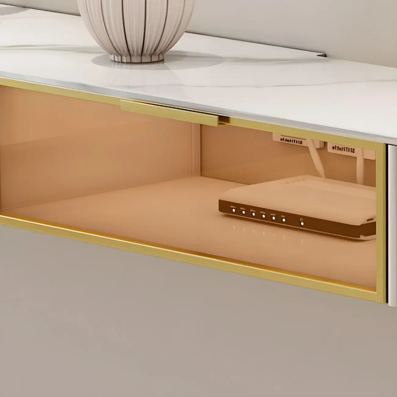 79 White Stone Floating TV Stand with Drawer & Cabinet