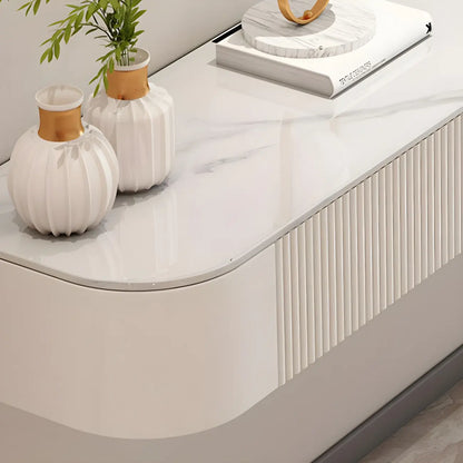 79 White Stone Floating TV Stand with Drawer & Cabinet