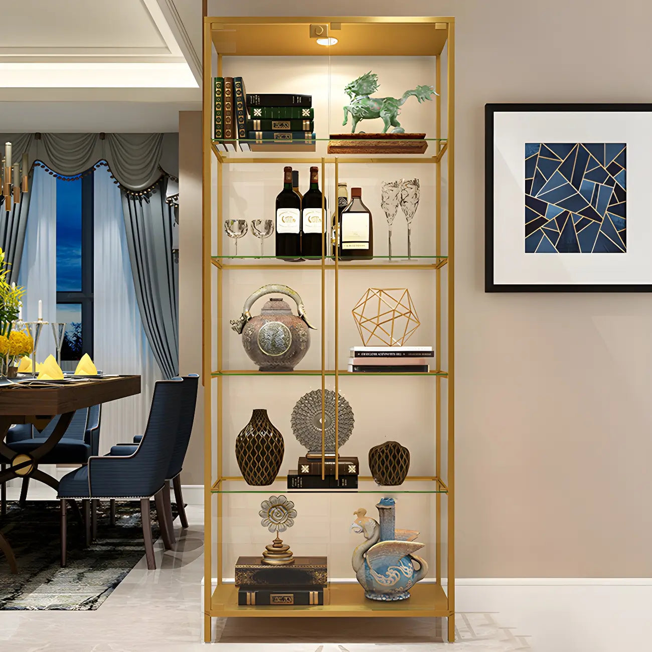 Glam Black Standard Curio Cabinet with Glass Doors