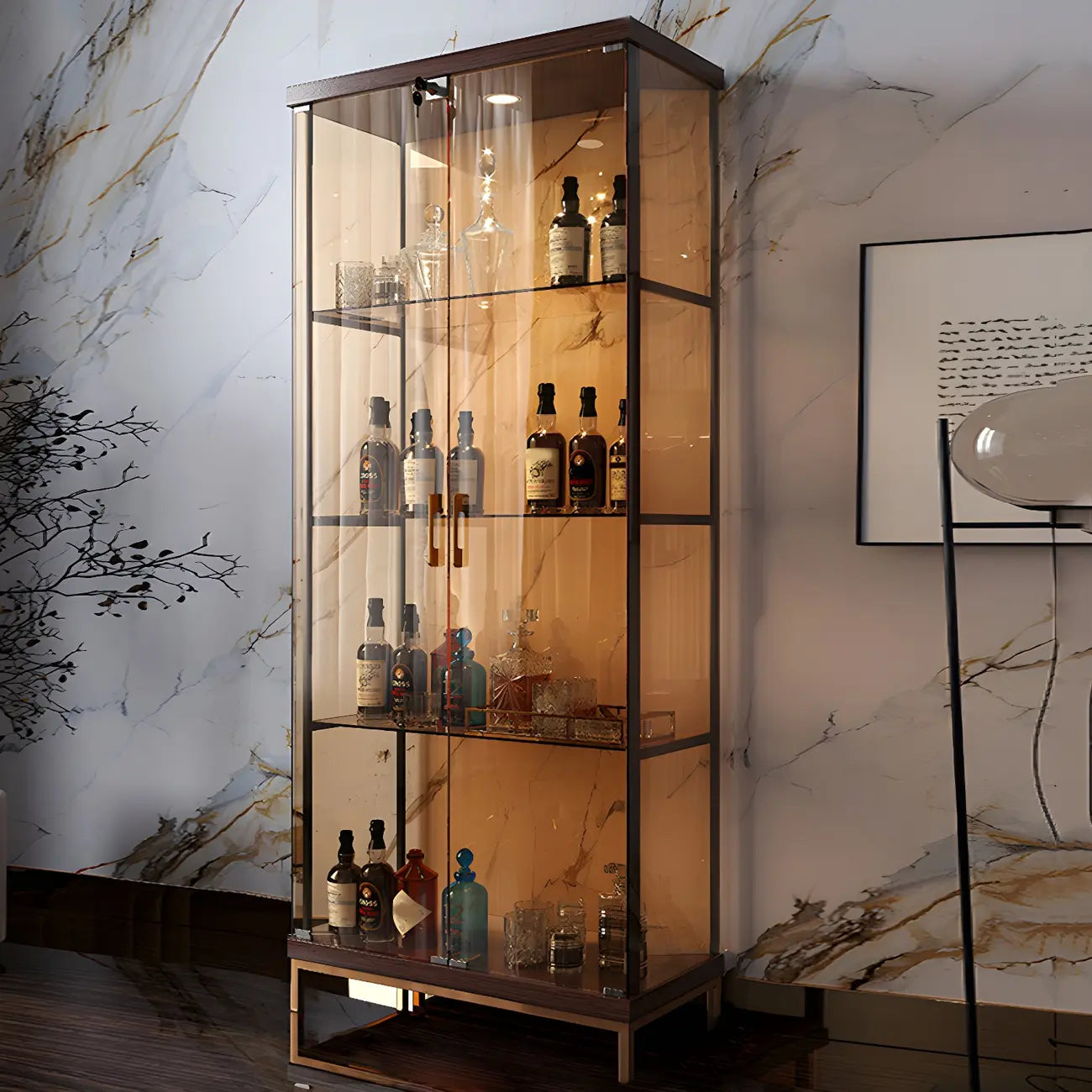 Glam Black Standard Curio Cabinet with Glass Doors