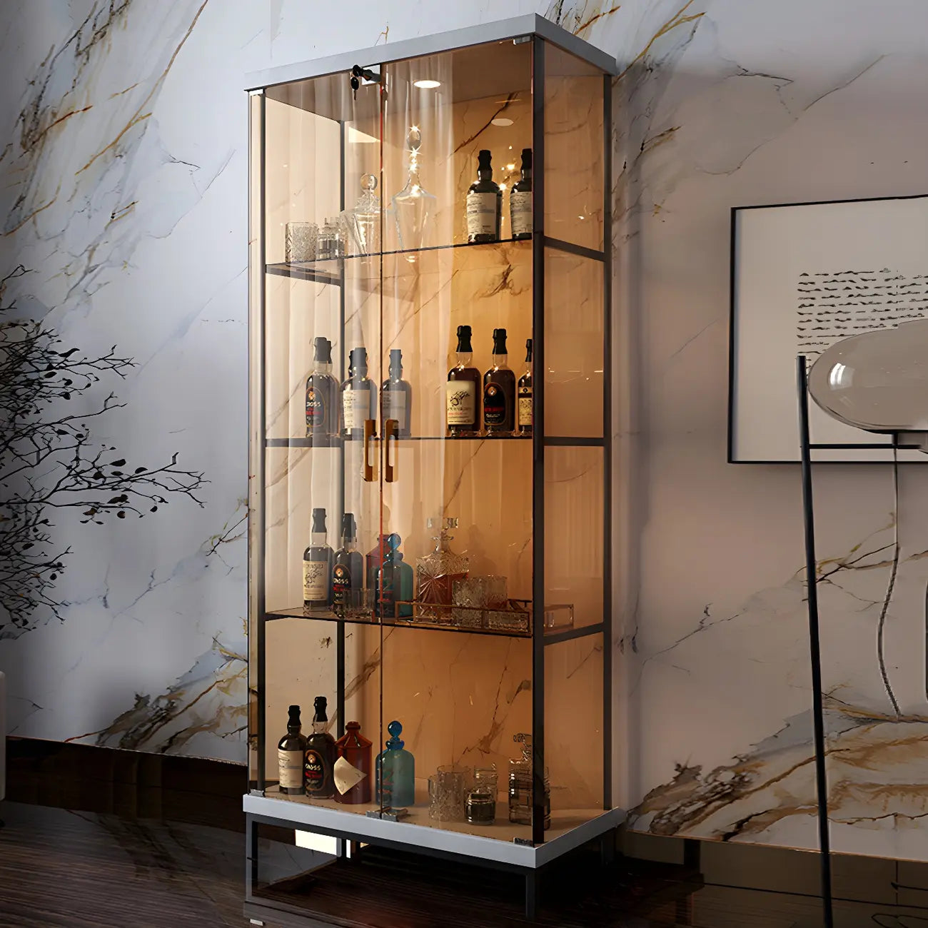 Glam Black Standard Curio Cabinet with Glass Doors