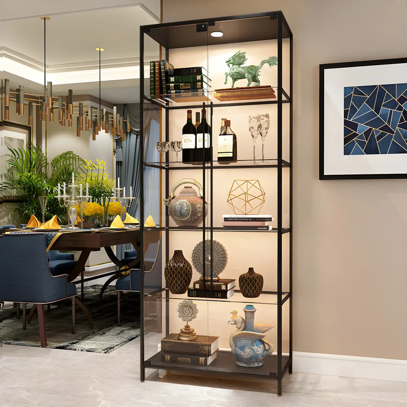 Glam Black Standard Curio Cabinet with Glass Doors