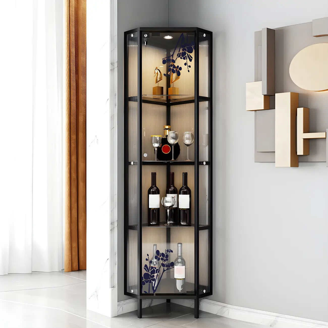 Glam Black Standard Curio Cabinet with Glass Doors
