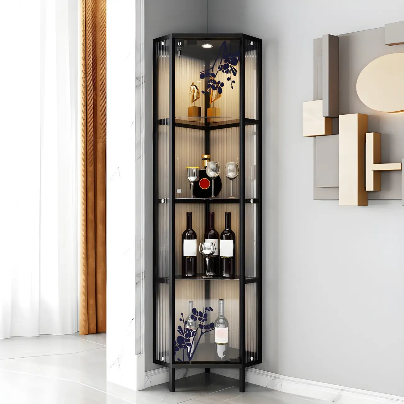 Glam Black Standard Curio Cabinet with Glass Doors