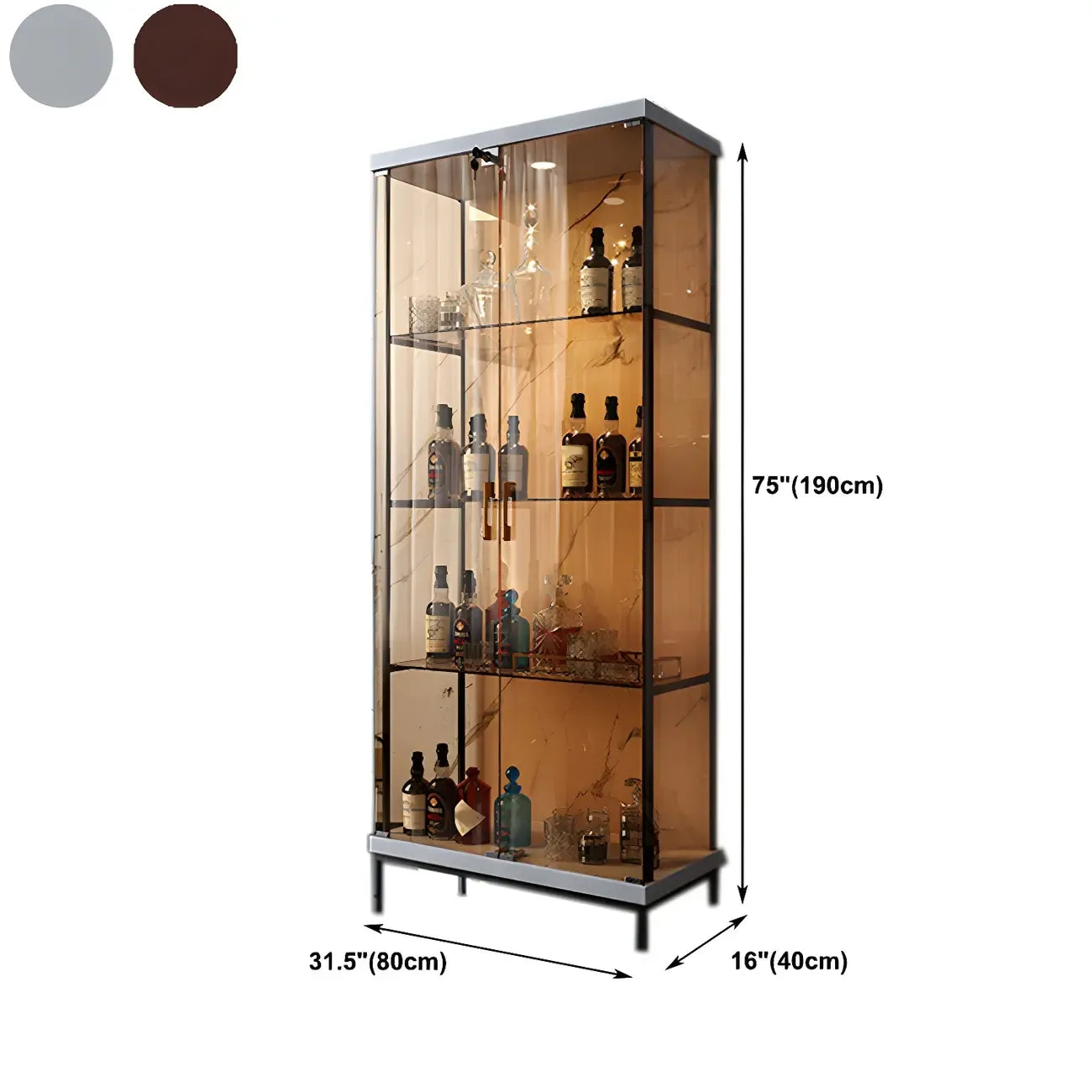 Glam Black Standard Curio Cabinet with Glass Doors