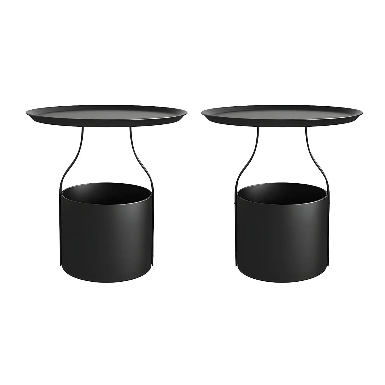 Minimalist Round Tray-Top Metallic Small Nightstand
