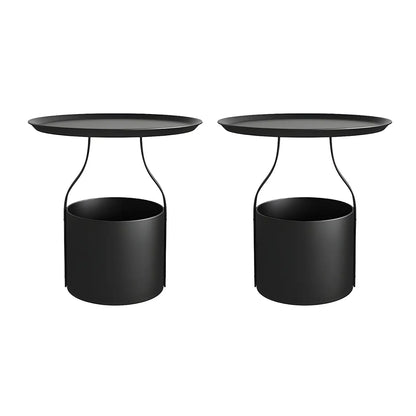Minimalist Round Tray-Top Metallic Small Nightstand