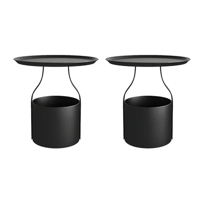 Minimalist Round Tray-Top Metallic Small Nightstand