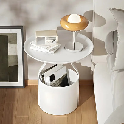 Minimalist Round Tray-Top Metallic Small Nightstand