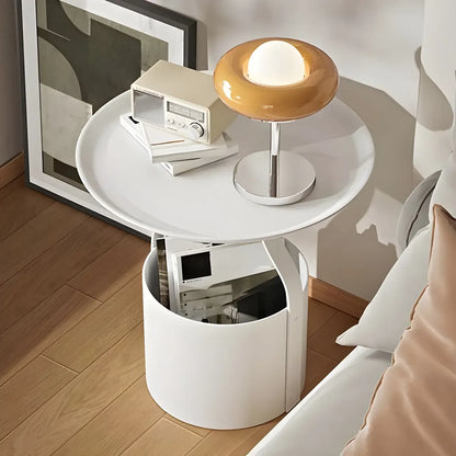 Minimalist Round Tray-Top Metallic Small Nightstand