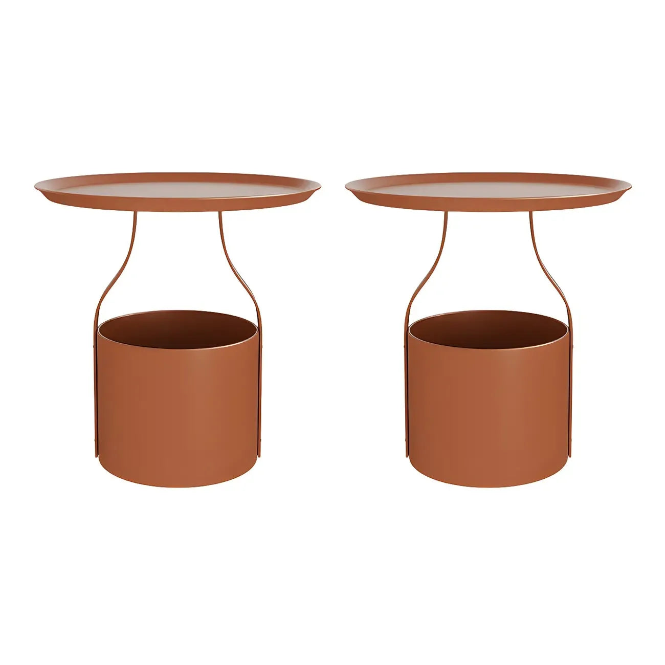 Minimalist Round Tray-Top Metallic Small Nightstand