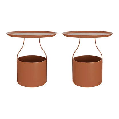 Minimalist Round Tray-Top Metallic Small Nightstand