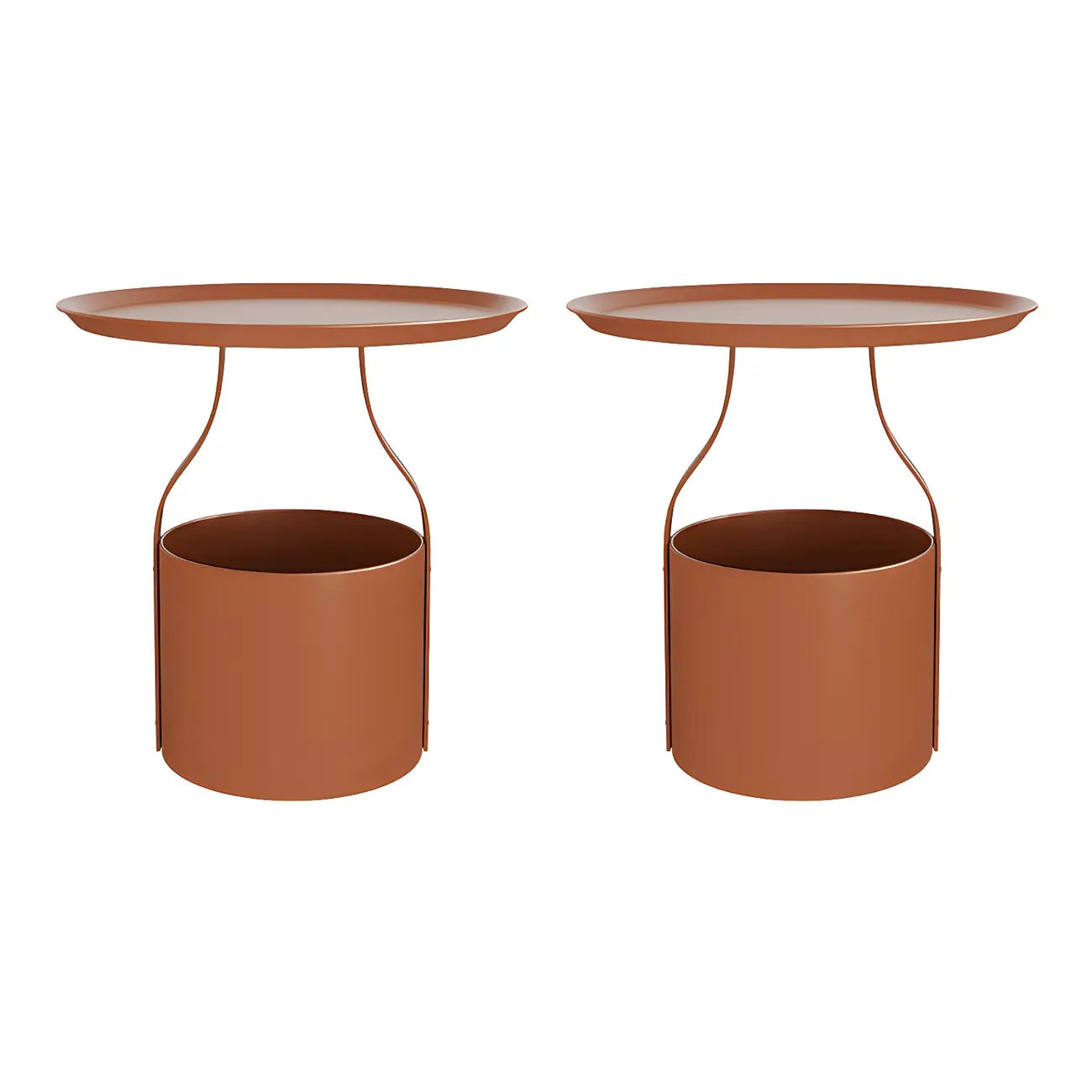 Minimalist Round Tray-Top Metallic Small Nightstand