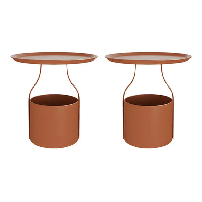 Minimalist Round Tray-Top Metallic Small Nightstand