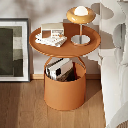 Minimalist Round Tray-Top Metallic Small Nightstand