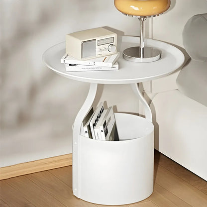 Minimalist Round Tray-Top Metallic Small Nightstand