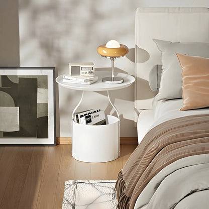 Minimalist Round Tray-Top Metallic Small Nightstand