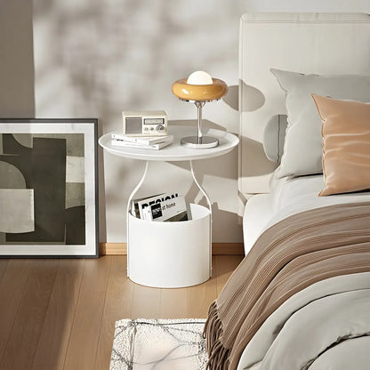 Minimalist Round Tray-Top Metallic Small Nightstand