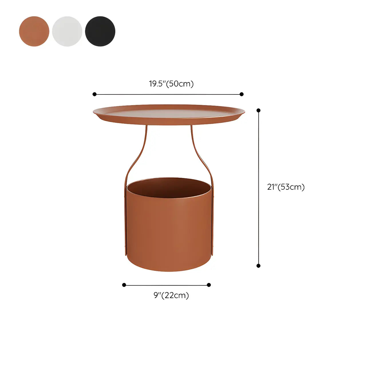 Minimalist Round Tray-Top Metallic Small Nightstand